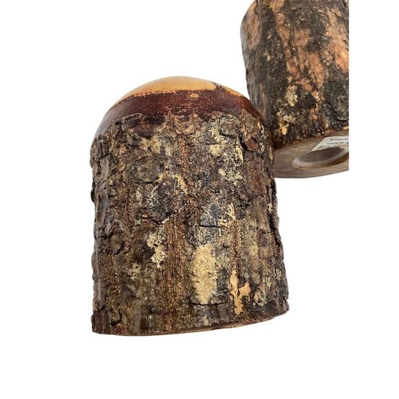 Vintage Wooden Tree Bark Salt & Pepper Shaker Set Rustic Unique - Picture 5 of 8